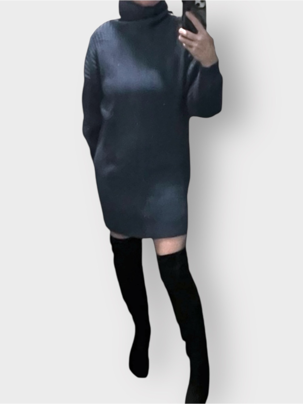 Cozy Steel Blue Ribbed Oversized Turtleneck Sweater Dress Long Sleeve